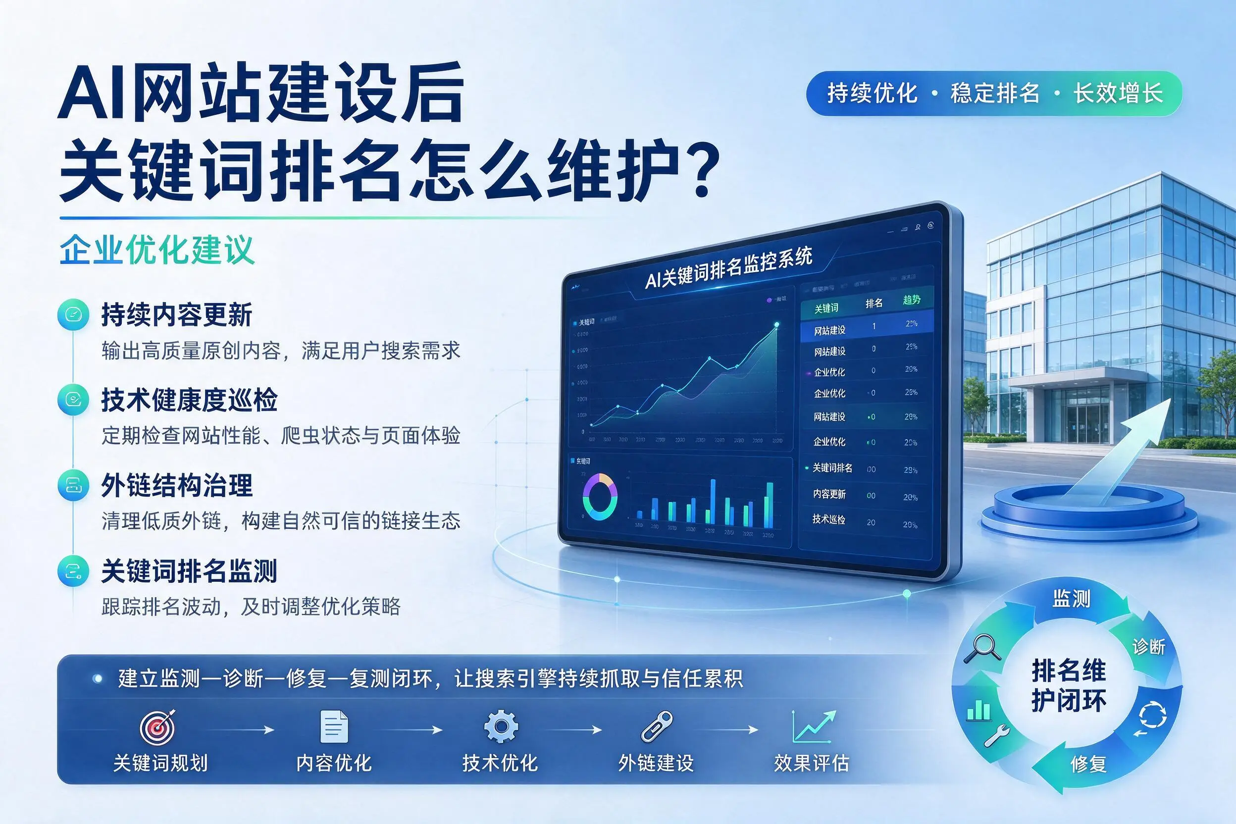 AI网站建设后关键词排名怎么维护?临夏企业优化建议
